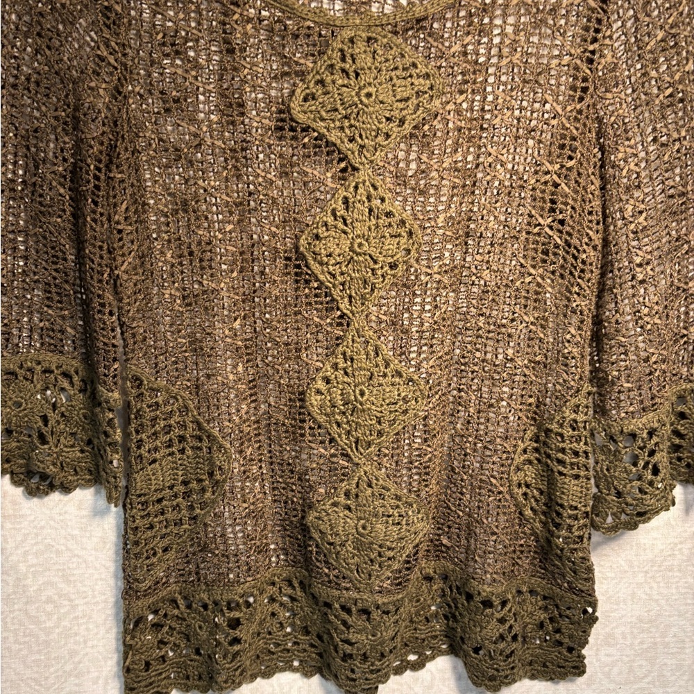 Boho Crochet Knit Women’s Top in Olive - Picture 3 of 7